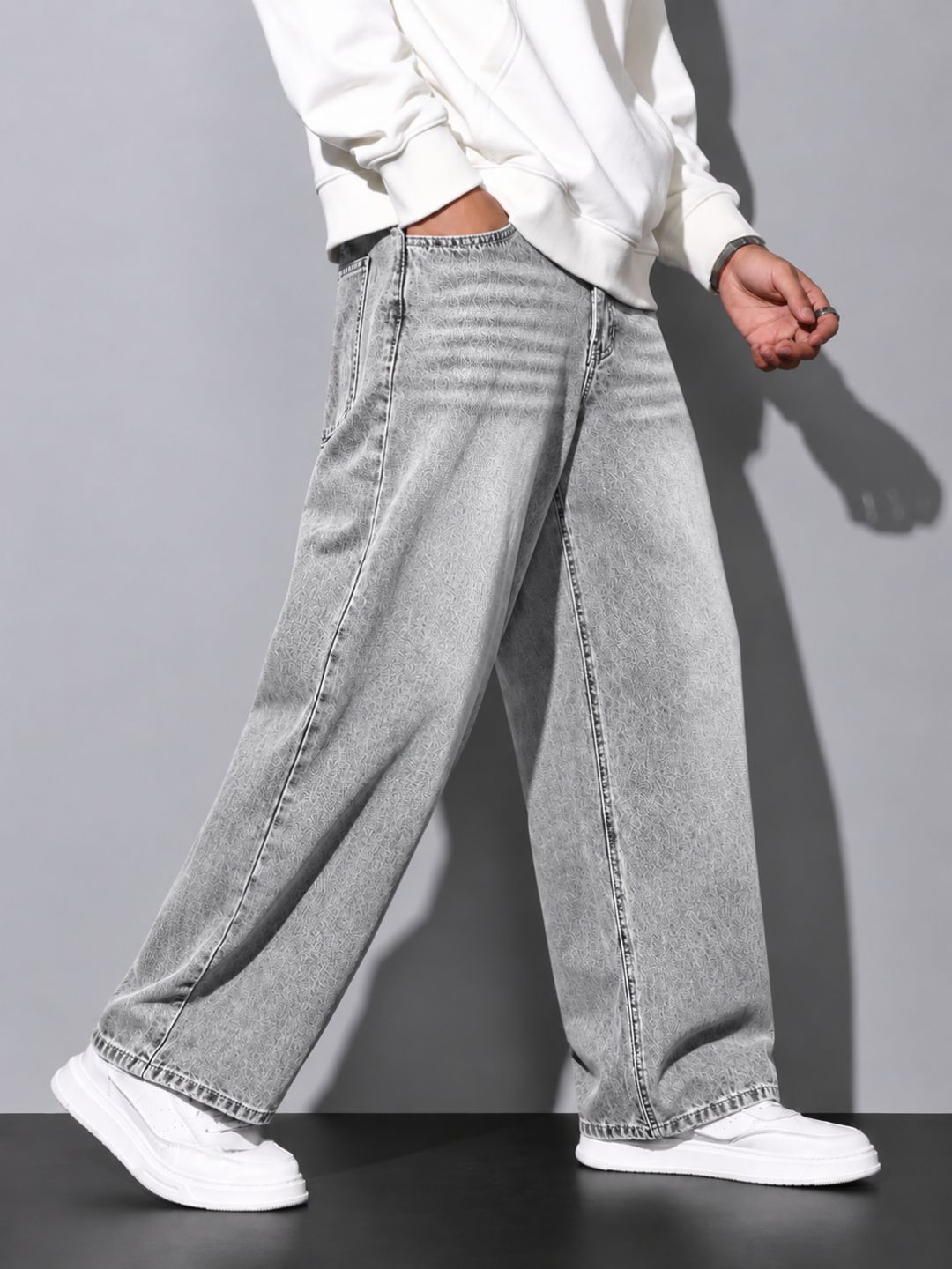 Premium Men’s Lycra Stretch Baggy Whisker Wash Denim - LGray