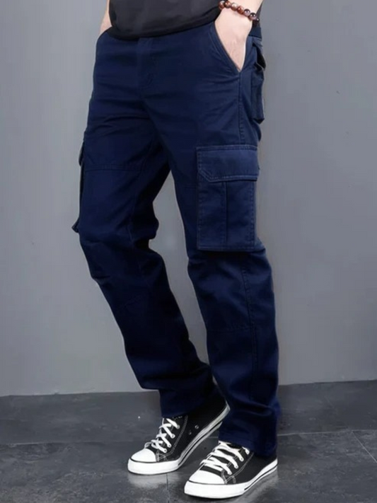 Men's Regular Fit Cotton Cargo Pants - Blue