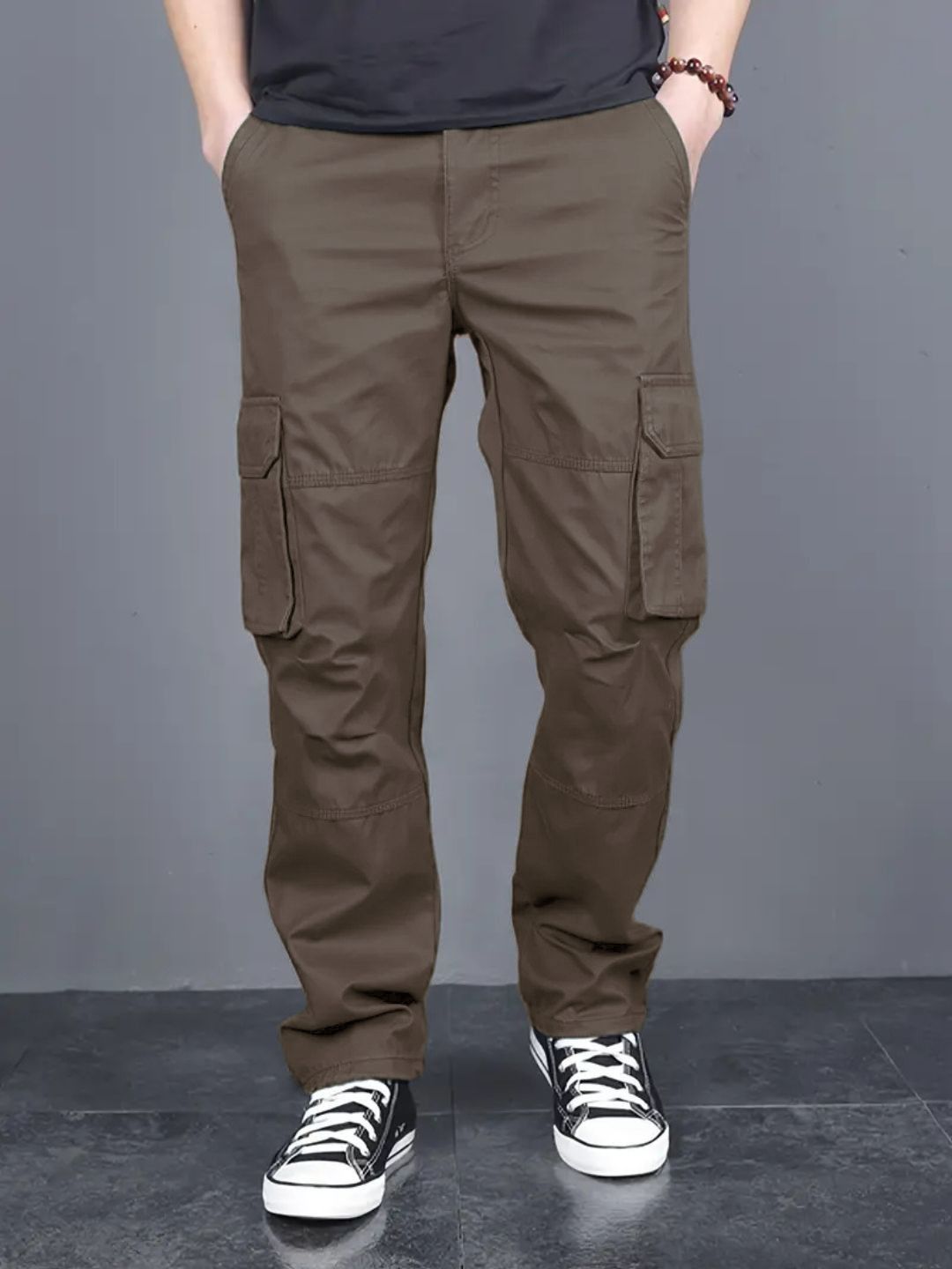 Men's Regular Fit Cotton Cargo Pants - Coffee