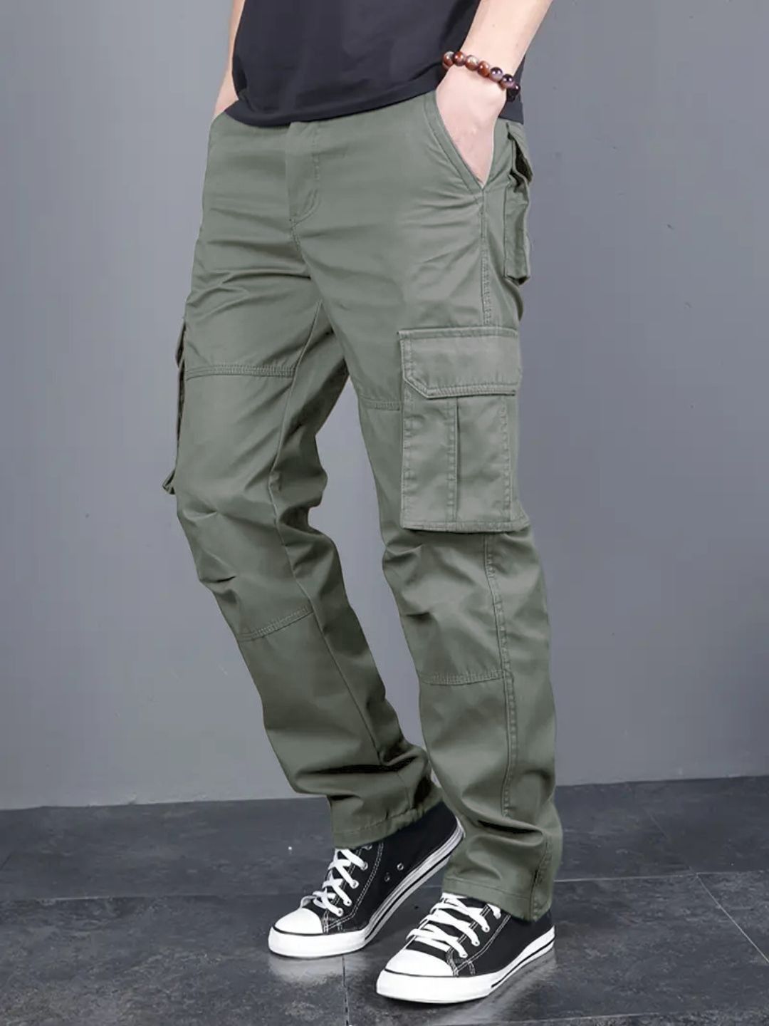 Men's Regular Fit Cotton Cargo Pants - Olive