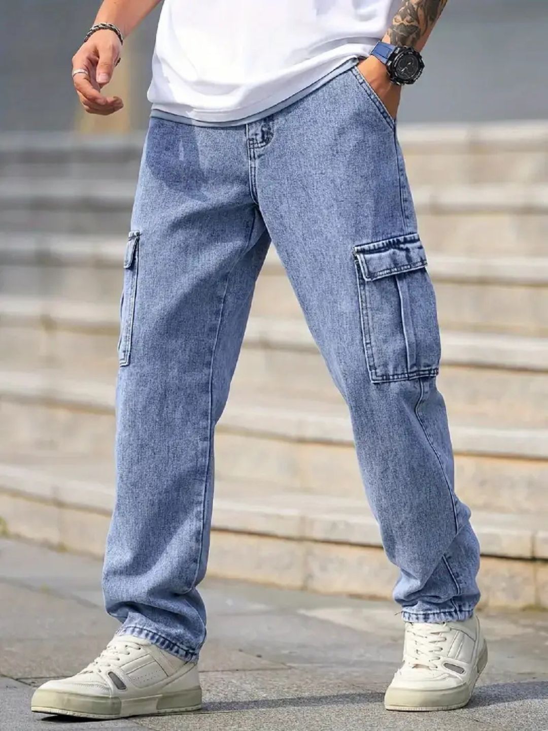 Premium Stretchable Cargo Baggy Jeans – 6 Pocket
