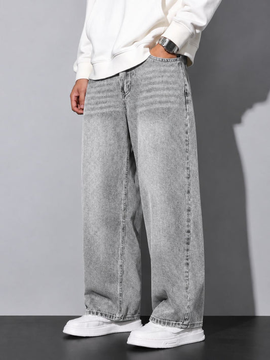 Premium Men’s Lycra Stretch Baggy Whisker Wash Denim - LGray