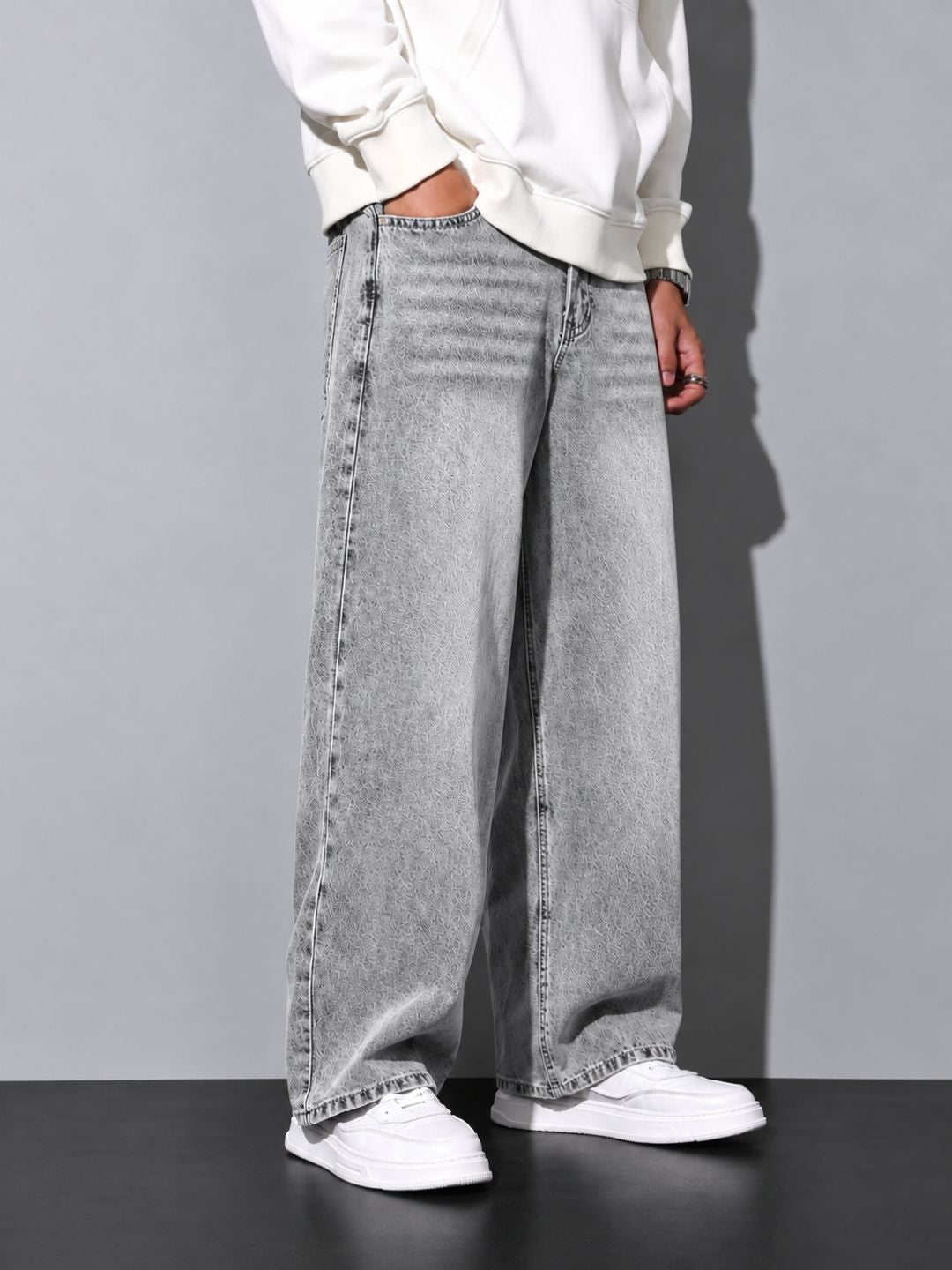 Premium Men’s Lycra Stretch Baggy Whisker Wash Denim - LGray