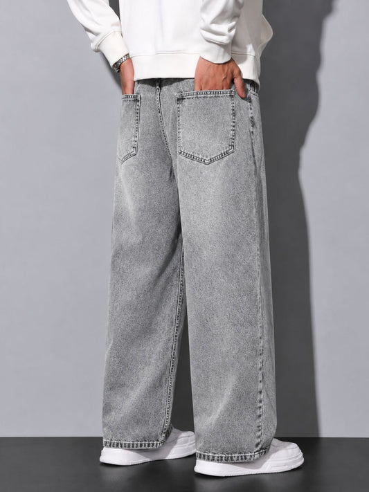 Premium Men’s Lycra Stretch Baggy Whisker Wash Denim - LGray