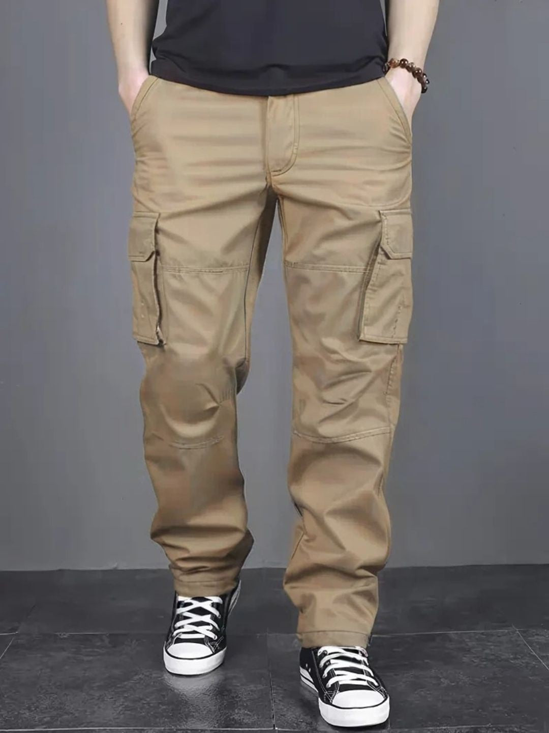 Men's Regular Fit Cotton Cargo Pants -Khaki