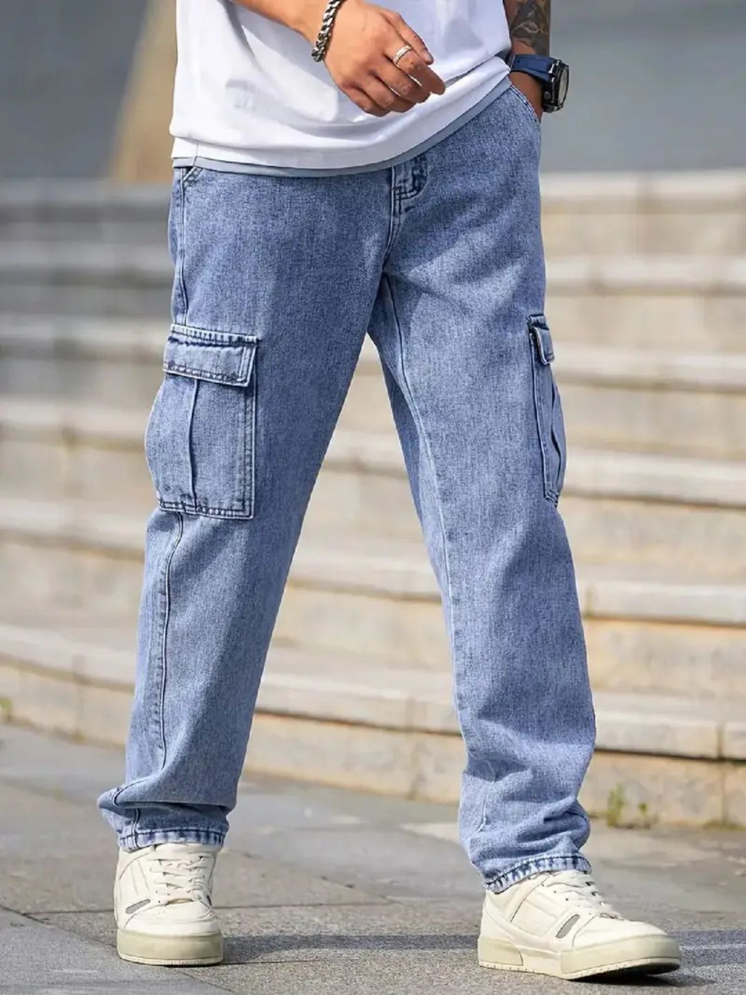 Premium Stretchable Cargo Baggy Jeans – 6 Pocket