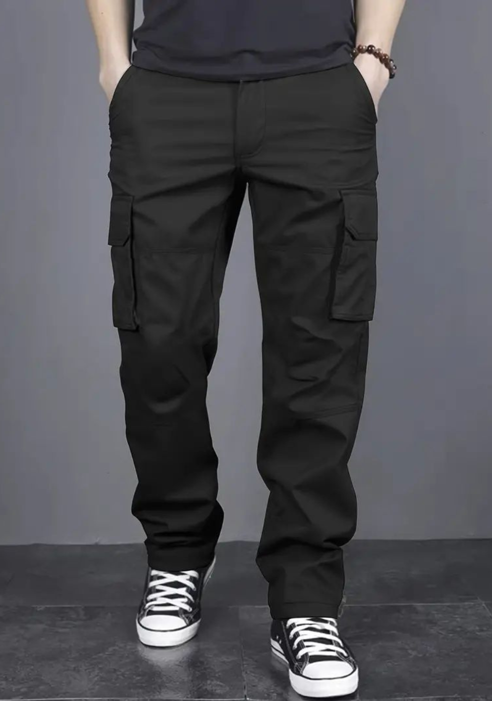 Men's Regular Fit Cotton Cargo Pants - Black