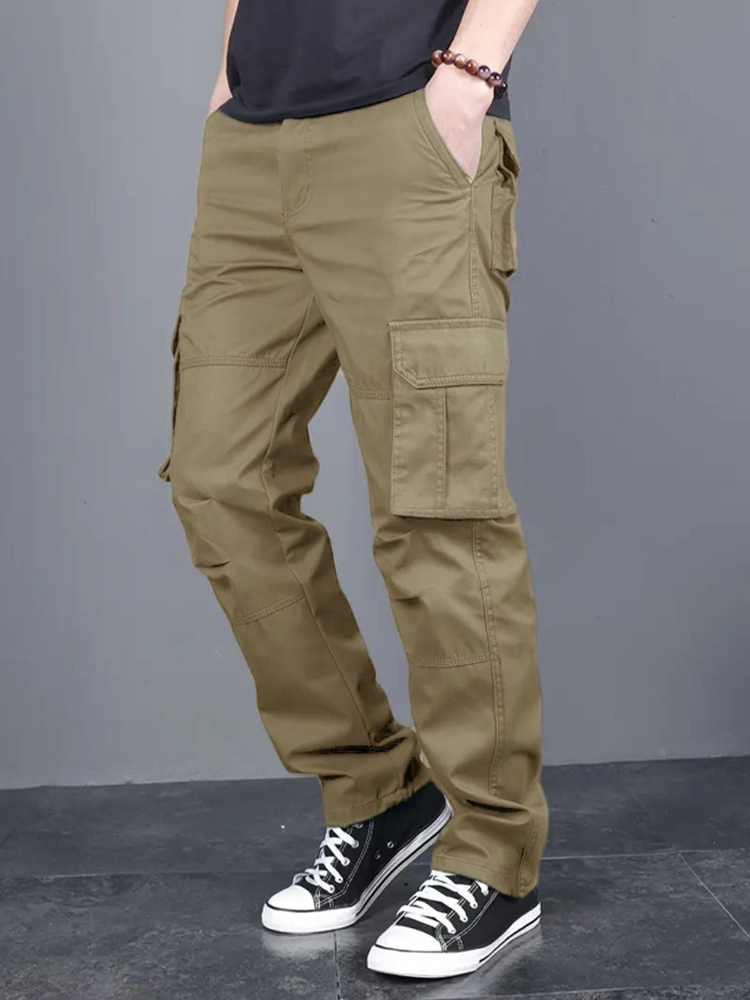 Men's Regular Fit Cotton Cargo Pants - Dark Khaki