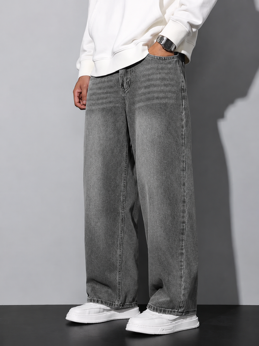 Premium Men’s Lycra Stretch Baggy Whisker Wash Denim