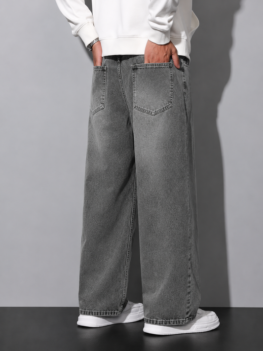 Premium Men’s Lycra Stretch Baggy Whisker Wash Denim